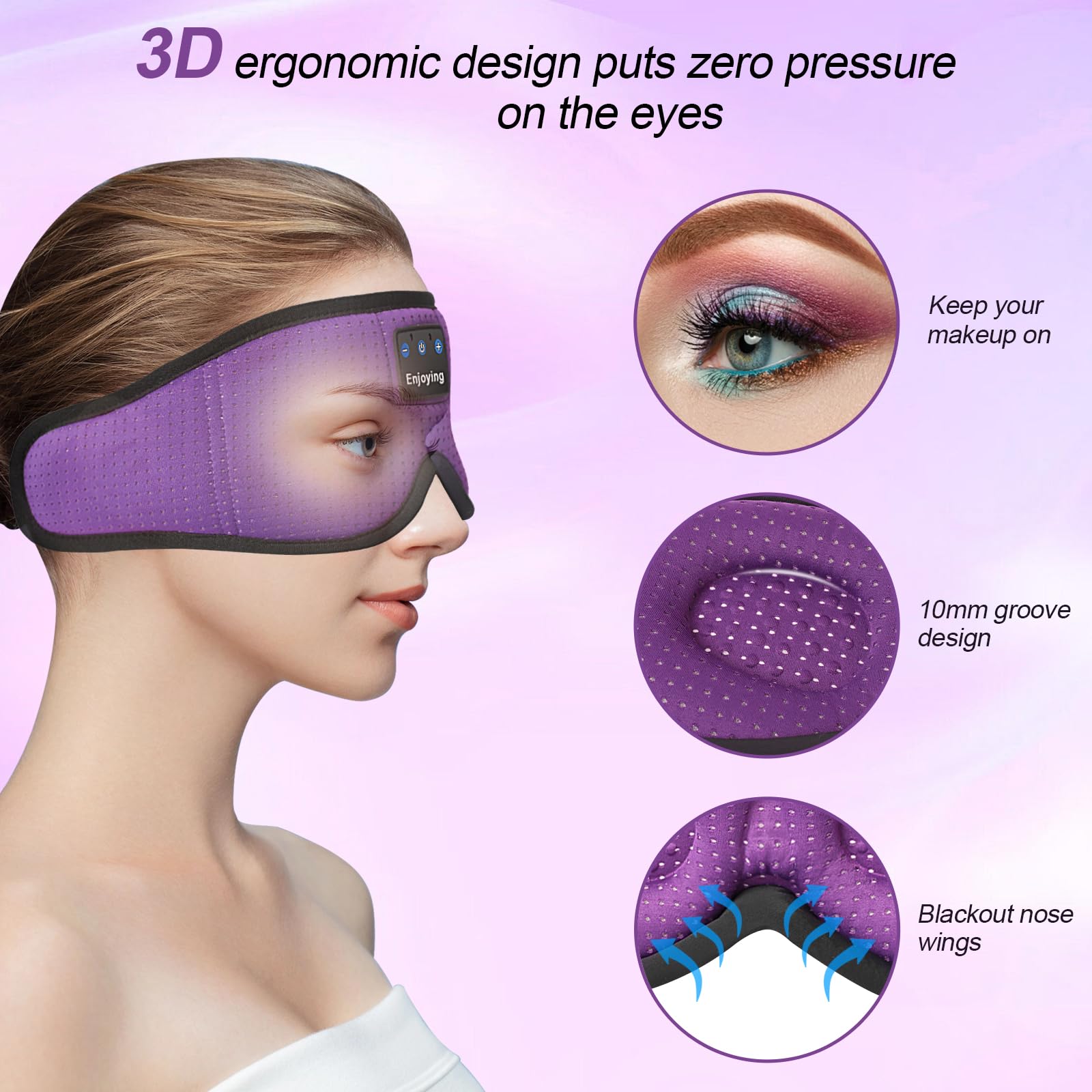 Vmaio Sleep Mask in breathable fabric blocks light for deeper rest