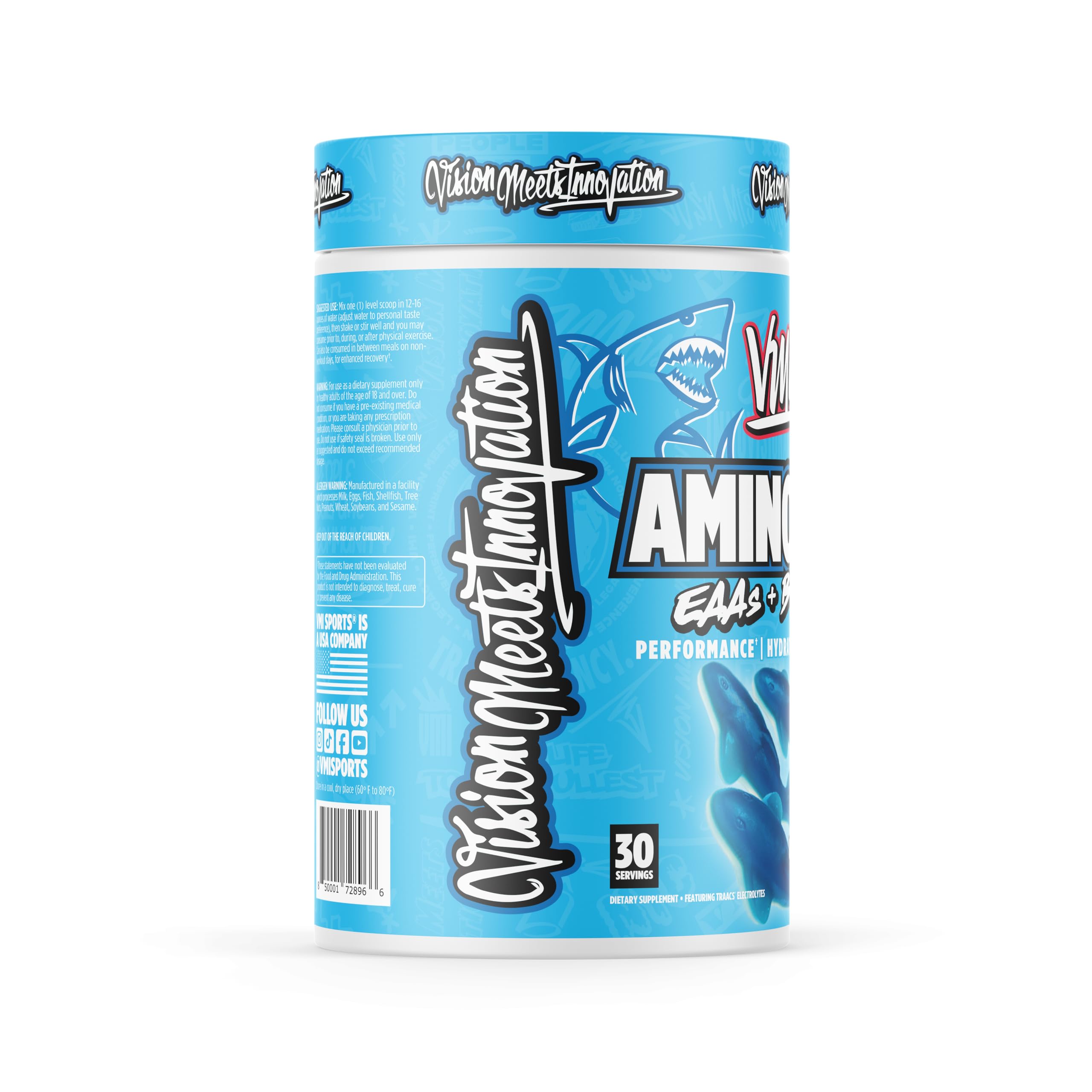 Blue Shark Gummy flavor label highlighting electrolytes and recovery support