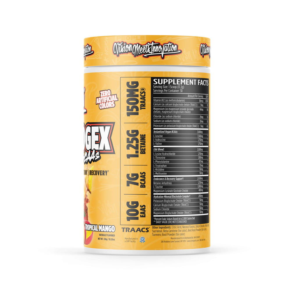 Aminogex Ultra label close-up showing electrolytes and BCAAs