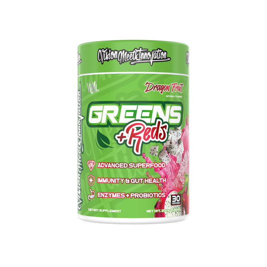 VMI Sports Greens + Reds bottle pouring powder for quick daily mix