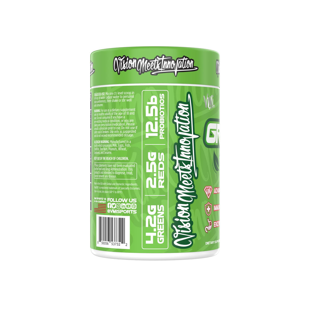 Scoop beside tub highlighting enzyme and probiotic blend