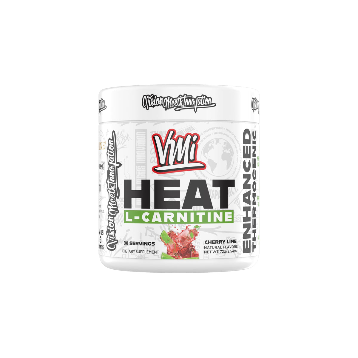 VMI Sports Heat L-Carnitine Cherry Lime bottle highlighting flavor and formula