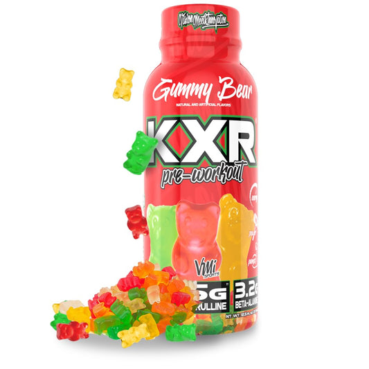 Close-up of the KXR bottle label highlighting caffeine and citrulline content