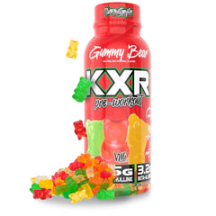 Close-up of the KXR bottle label highlighting caffeine and citrulline content