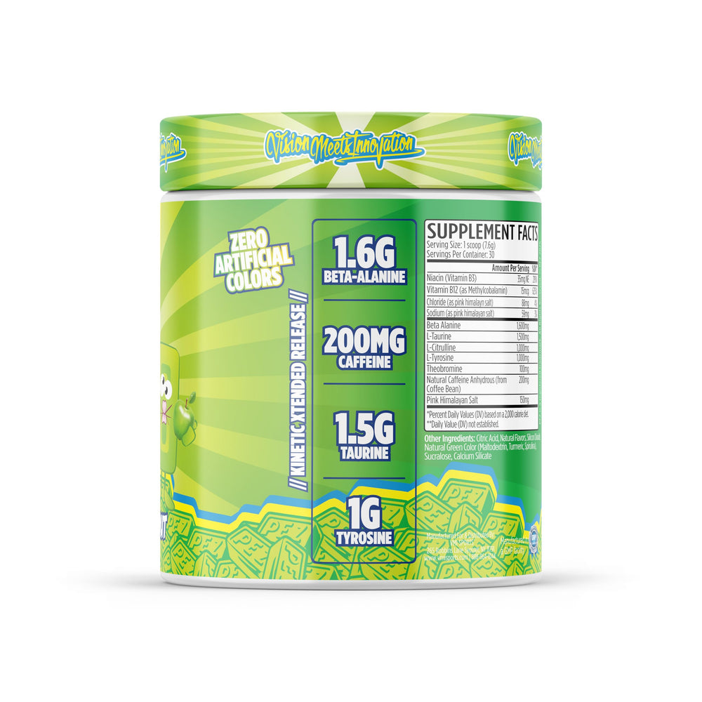 Nutrition label on KXR can details caffeine and beta-alanine ingredients for informed use.