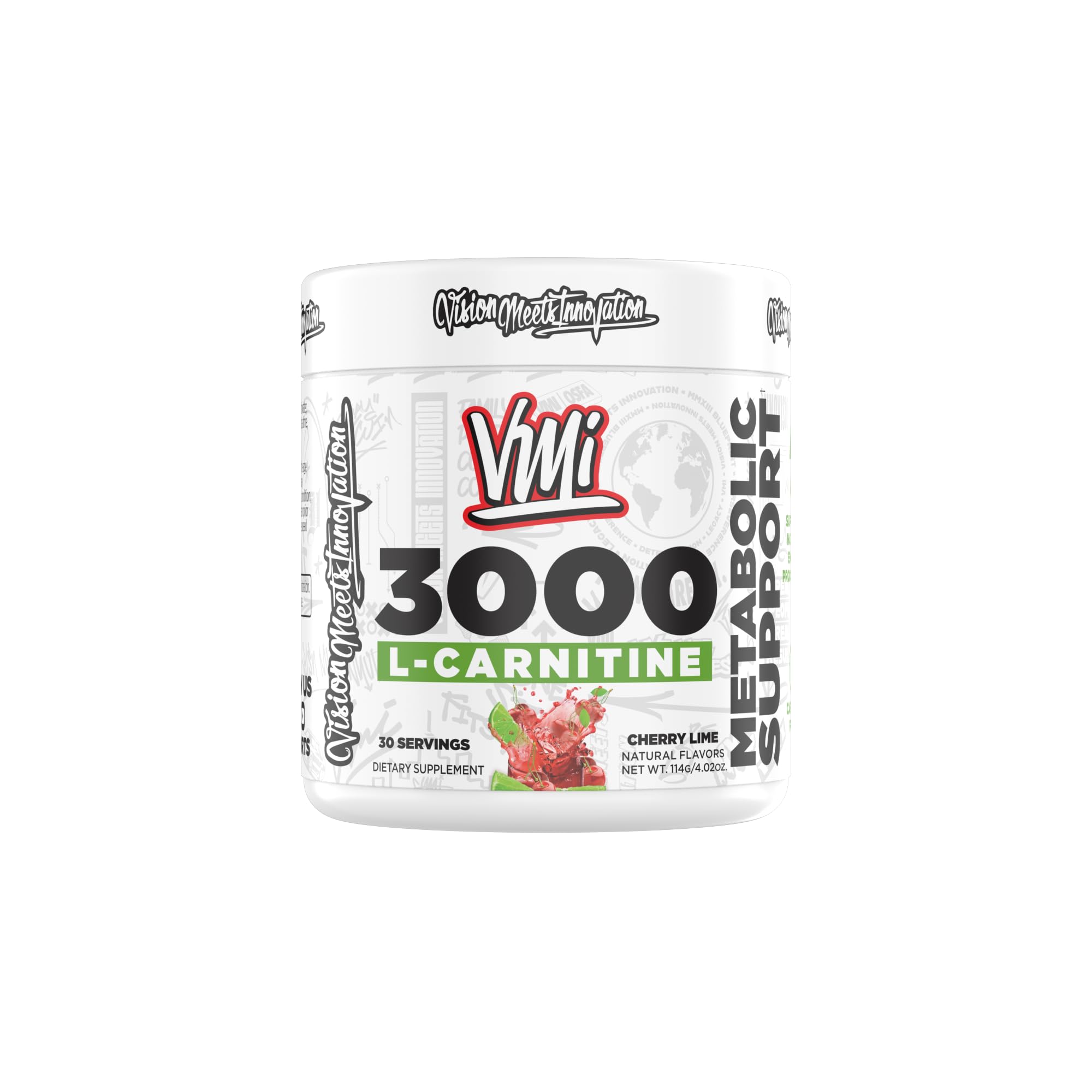 VMI Sports L-Carnitine 3000 powder bottle with metabolism-supporting label