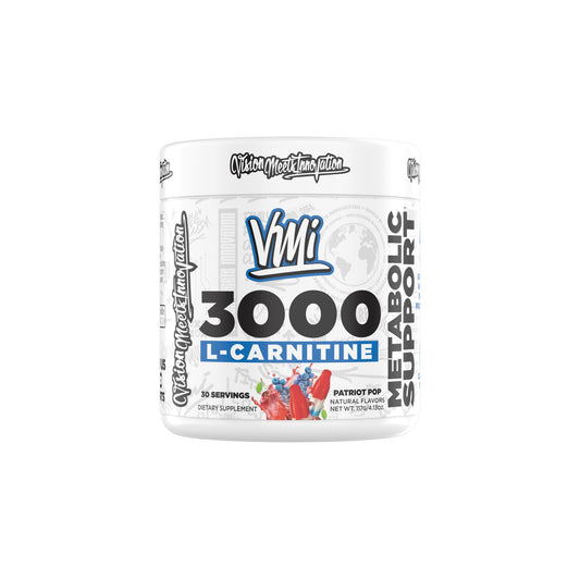 VMI Sports L-Carnitine 3000 powder bottle for convenient daily energy support.