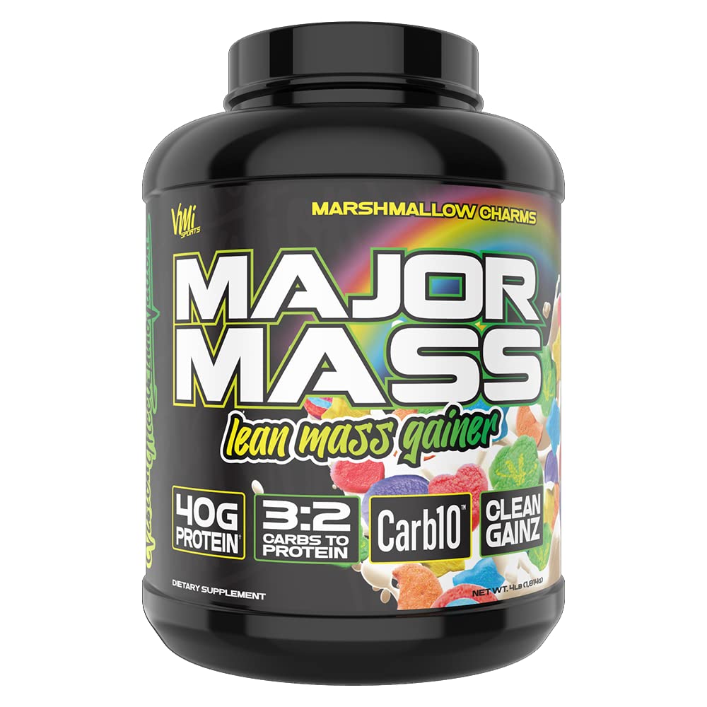 VMI Sports Major Mass bottle showing lean mass support and easy mixing.