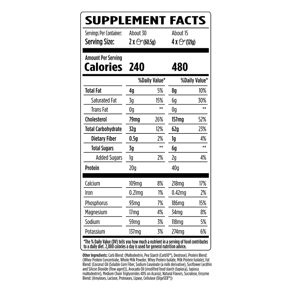 VMI Sports Major Mass gainer tub closeup demonstrates convenient meal replacement option.