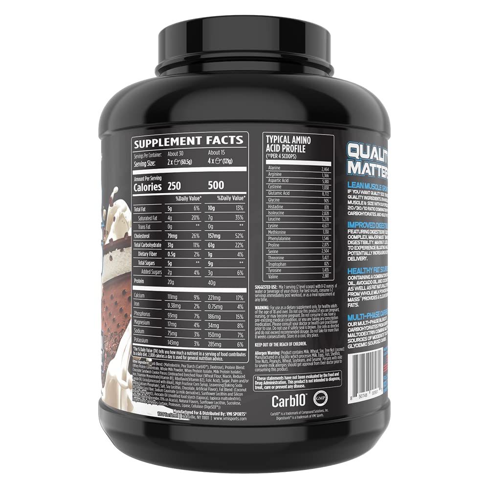 VMI Sports Major Mass ingredients emphasize digestion-friendly components.