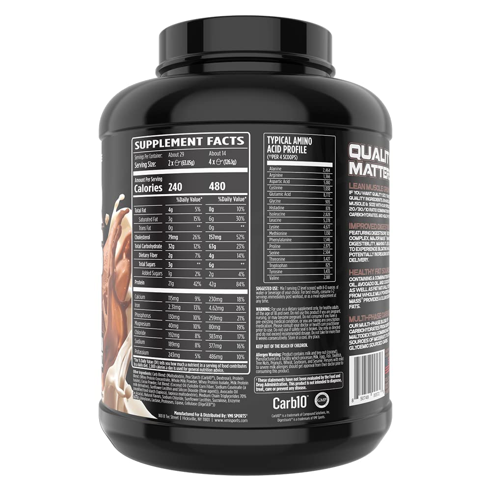VMI Sports Major Mass scoop illustrates premium protein and macro balance