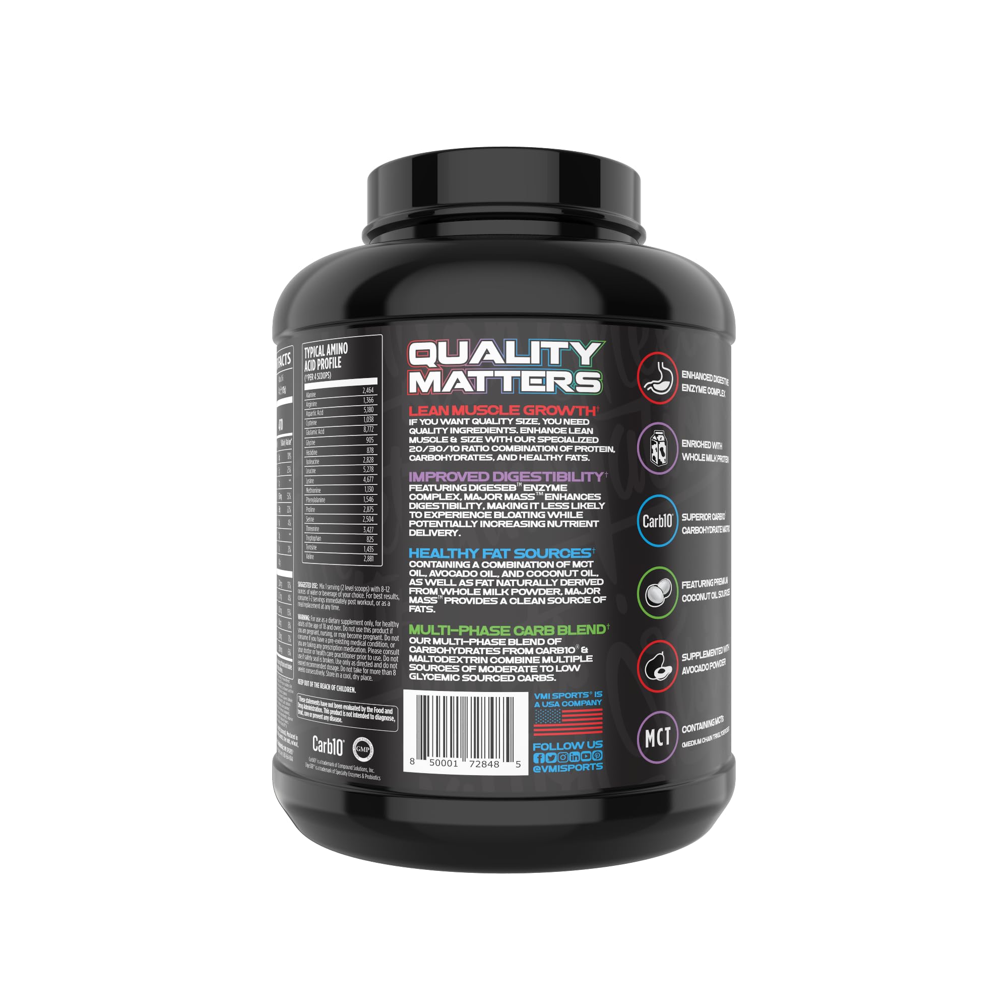 VMI Sports Major Mass shake with glass suggests post-workout fueling