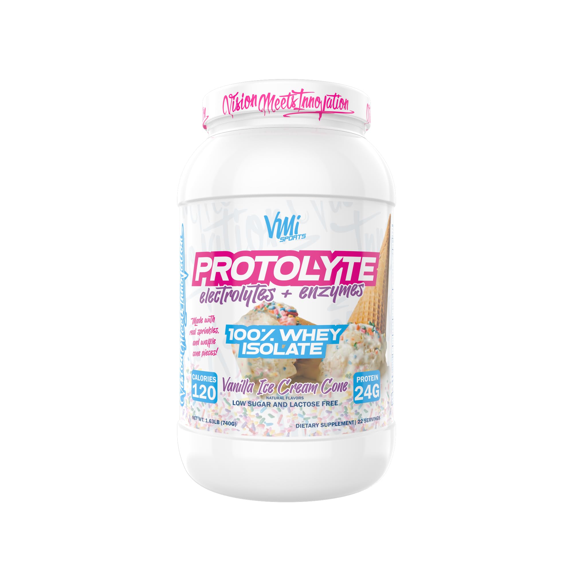 VMI Sports ProtoLyte bottle with vanilla ice cream cone flavor ready to mix.
