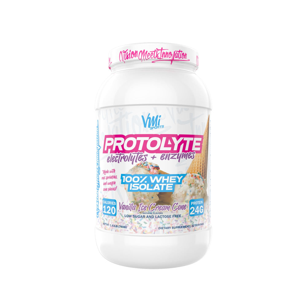 VMI Sports ProtoLyte bottle with vanilla ice cream cone flavor ready to mix.