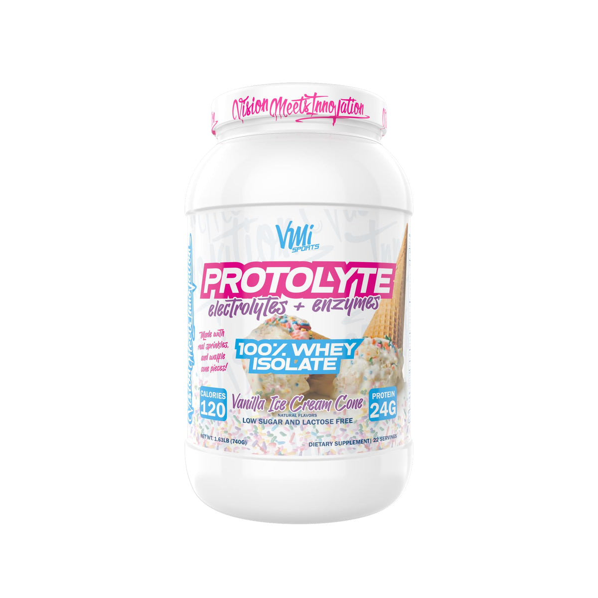 VMI Sports ProtoLyte bottle with vanilla ice cream cone flavor ready to mix.