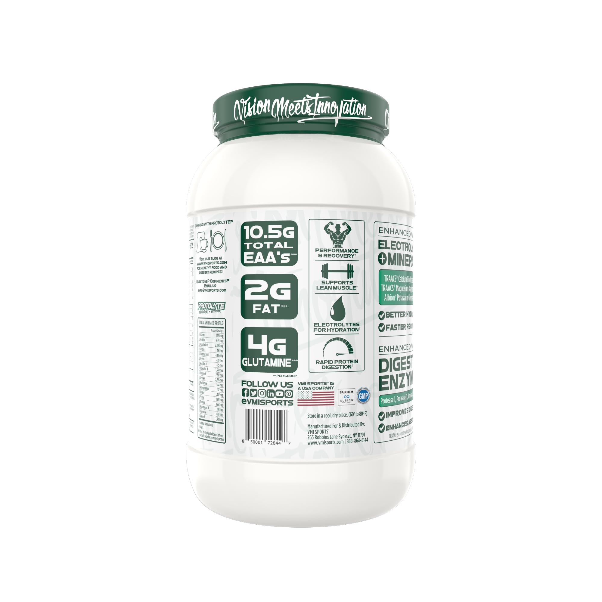 Closeup of Protolyte label showing electrolytes and enzymes for hydration.