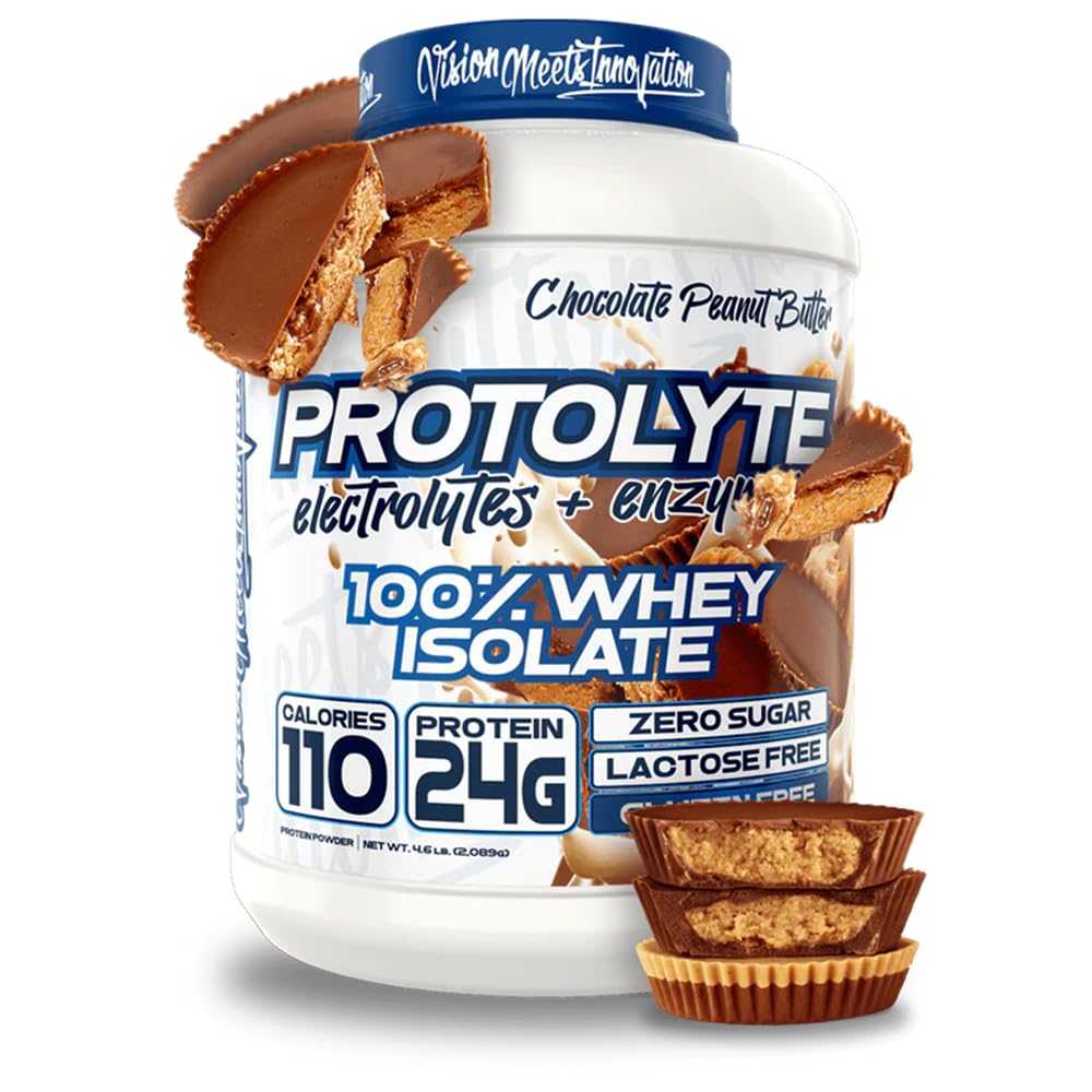 VMI ProtoLyte whey isolate tub with chocolate peanut butter flavor for lean gains