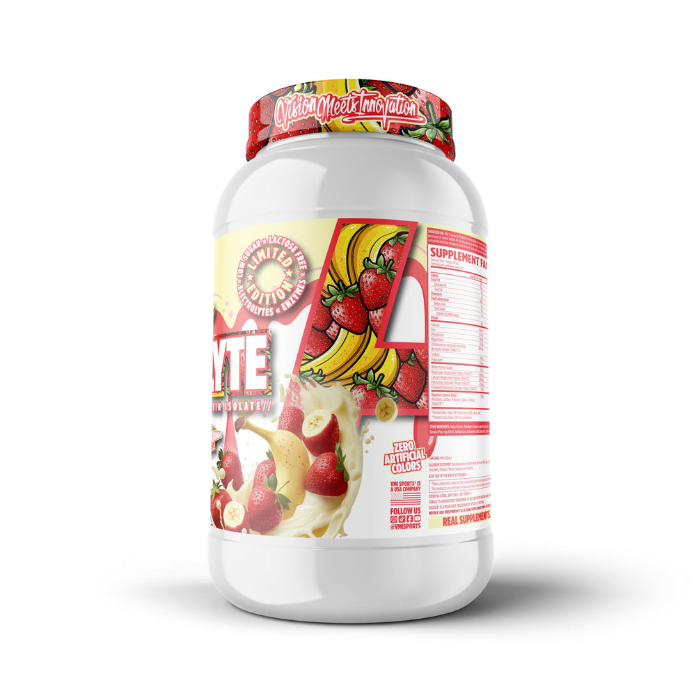 Protolyte powder poured into shaker for post-workout recovery.