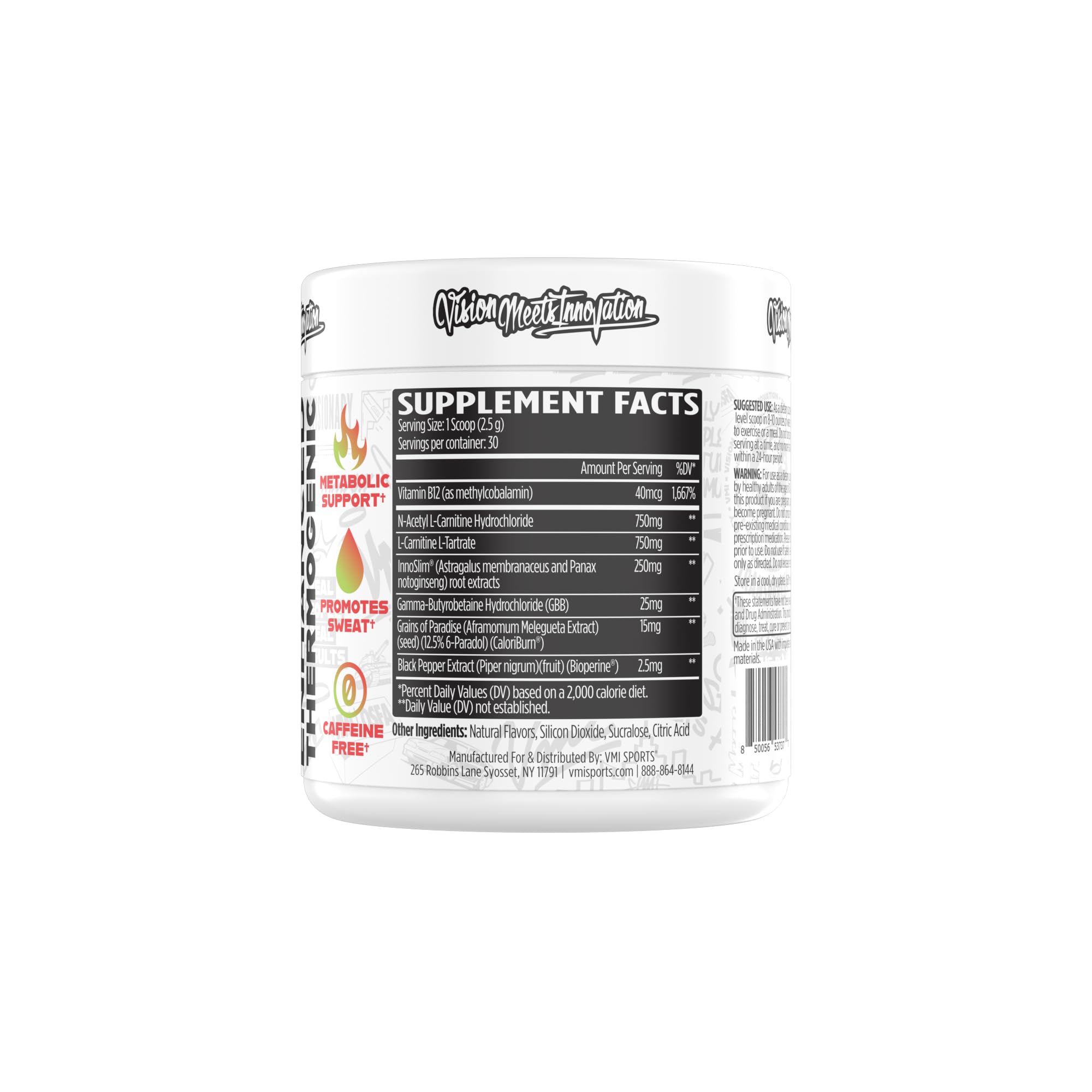 VMI Sports Heat L-Carnitine Powder scoop inspiring easy pre-workout mixing.