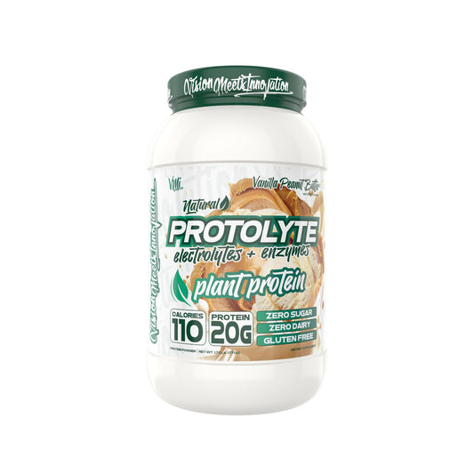 VMI Sports Protolyte Vanilla Peanut Butter bottle pour showing hydration-friendly design