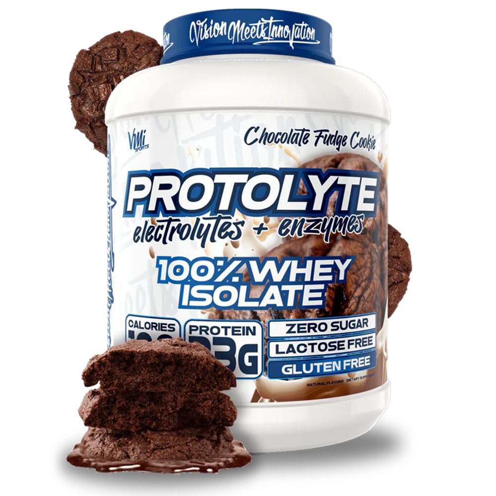 VMI Sports ProtoLyte whey isolate chocolate fudge cookie 4.6 lb supports lean muscle.
