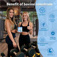 VNNIQ bovine colostrum powder in coffee cup; tasteless mix supports a steady immune routine.