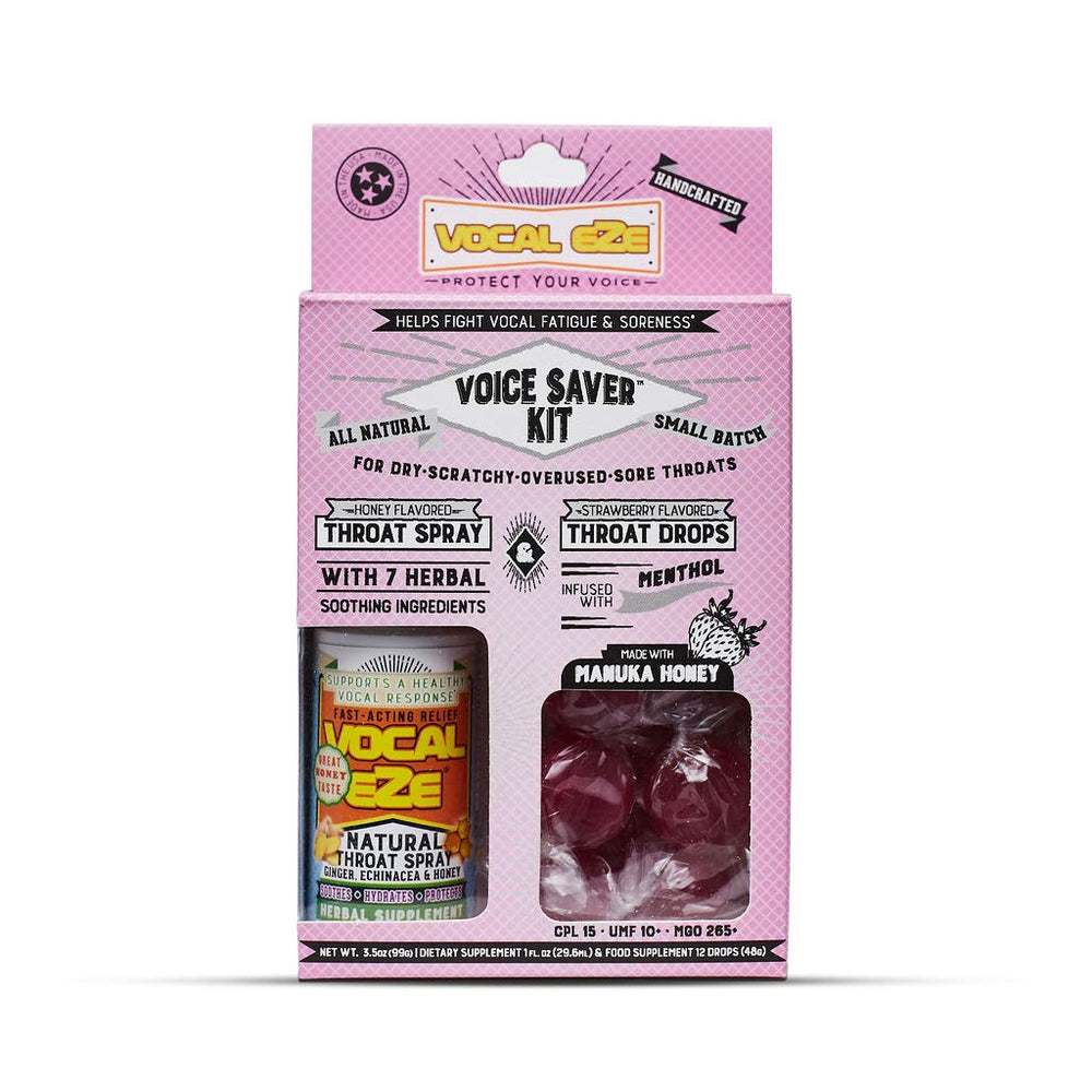Vocal Eze throat spray bottle provides soothing throat relief and vocal comfort.