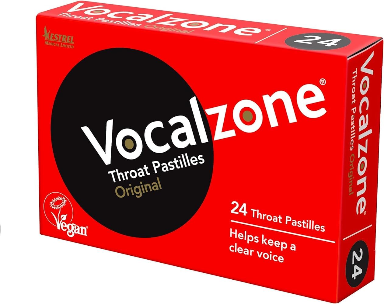 Vocalzone Throat Pastilles 24-pack tin ready for discreet, on-the-go use.