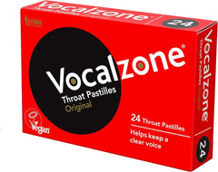 Vocalzone Throat Pastilles 24-pack tin ready for discreet, on-the-go use.