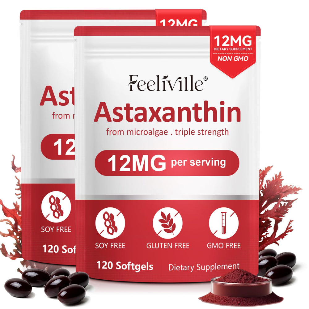 VOFANK Astaxanthin softgel bottle on table for daily antioxidant support.