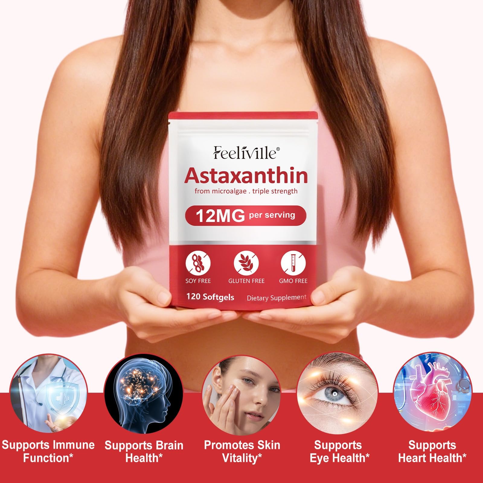 VOFANK Astaxanthin softgel close-up highlighting natural color and form.