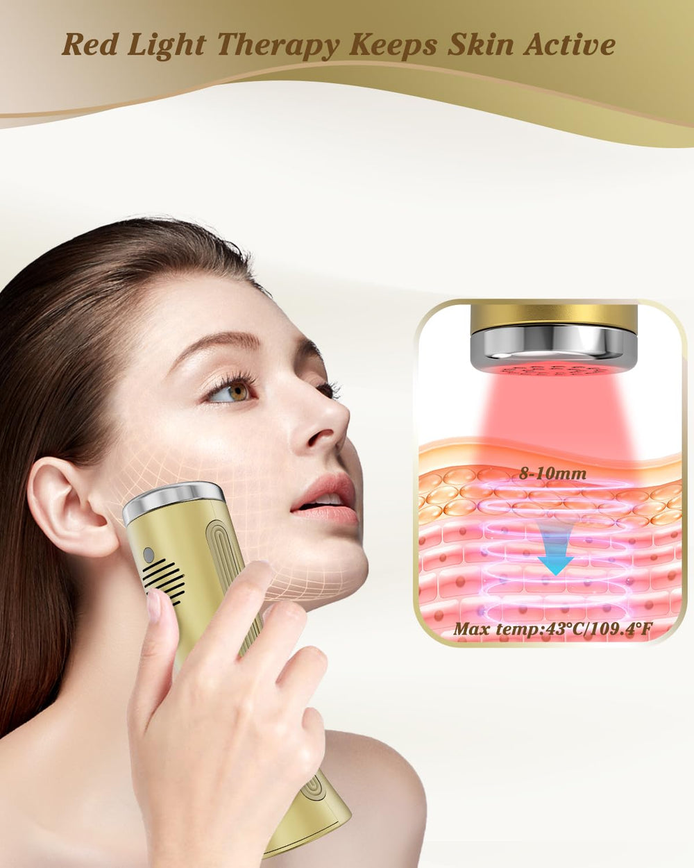 VOFEL Red Light Device neck application closeup for targeted firming