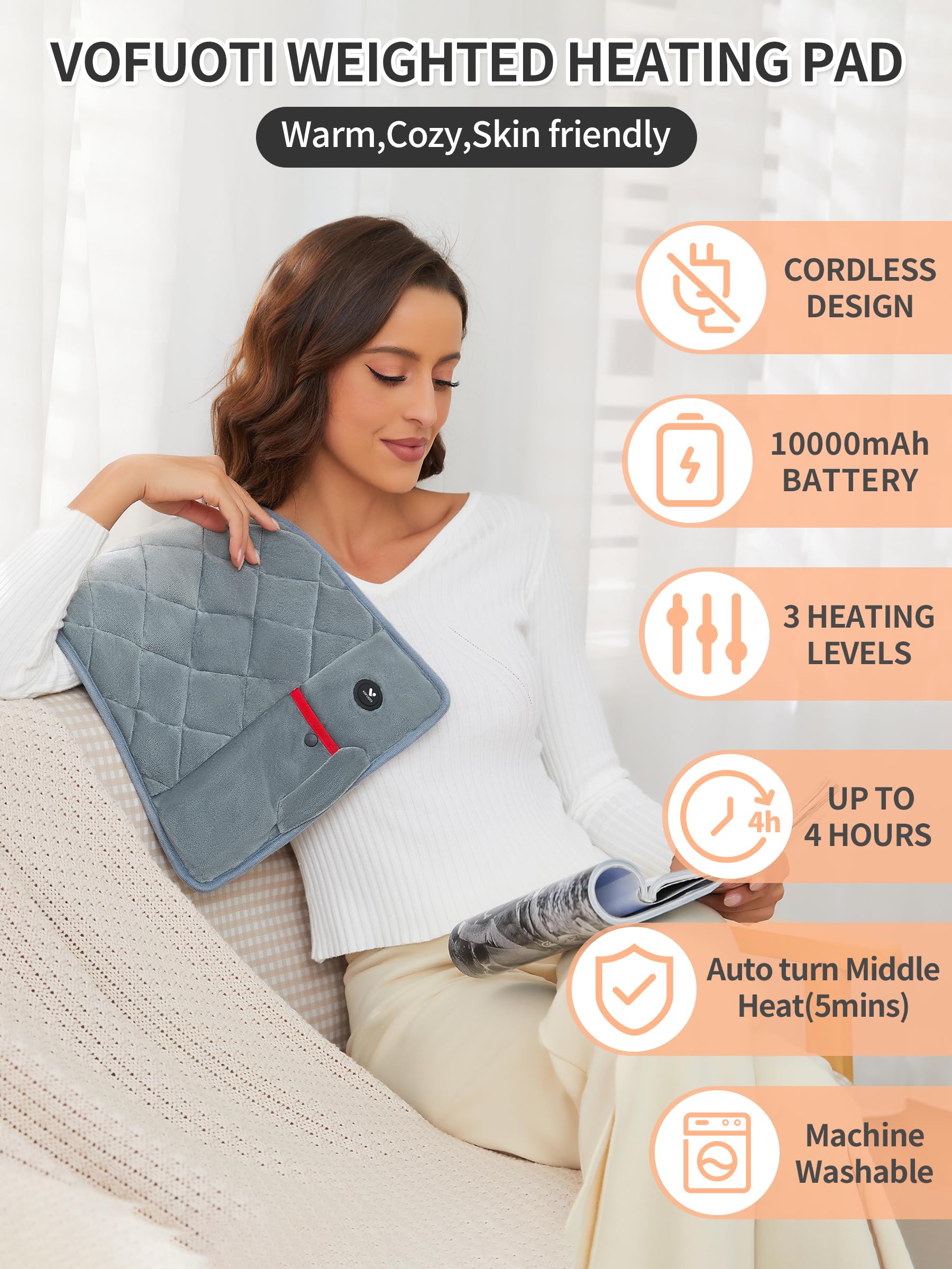 Vofuoti cordless heating pad abdomen area for soothing heat on the midsection.