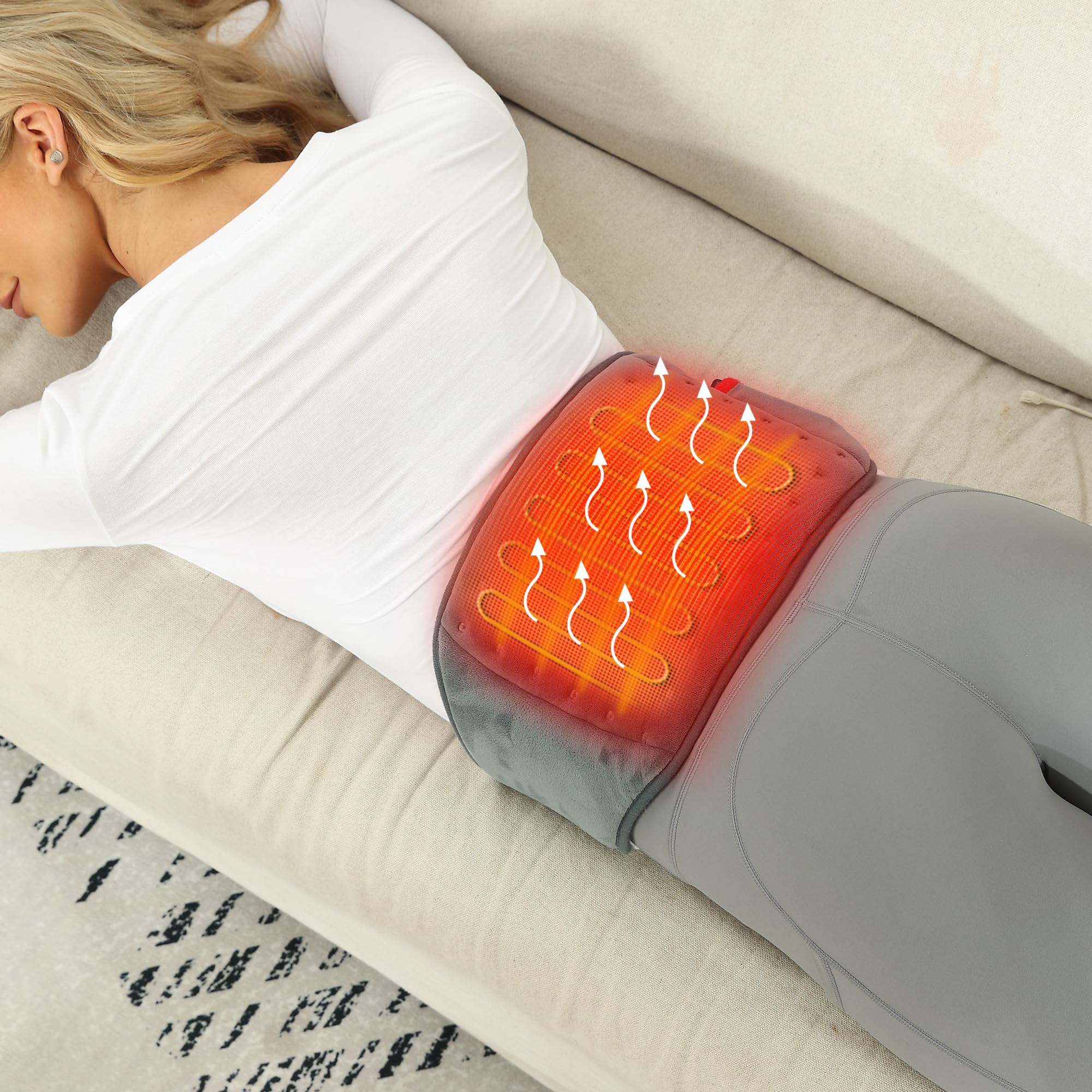 Vofuoti cordless heating pad placed on the back for targeted warmth.