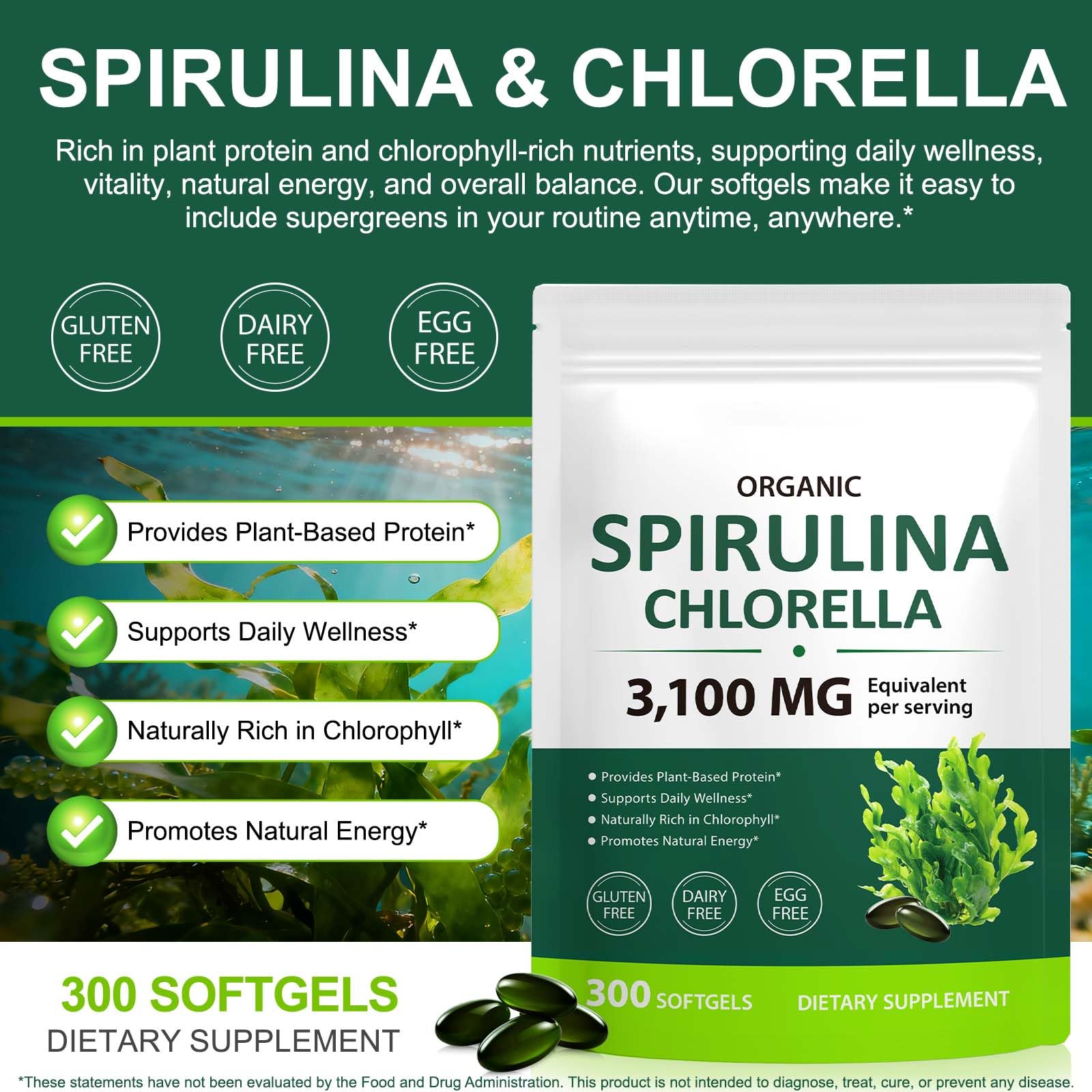 VOGSIG Spirulina Chlorella capsules dispense view highlights capsule practicality.