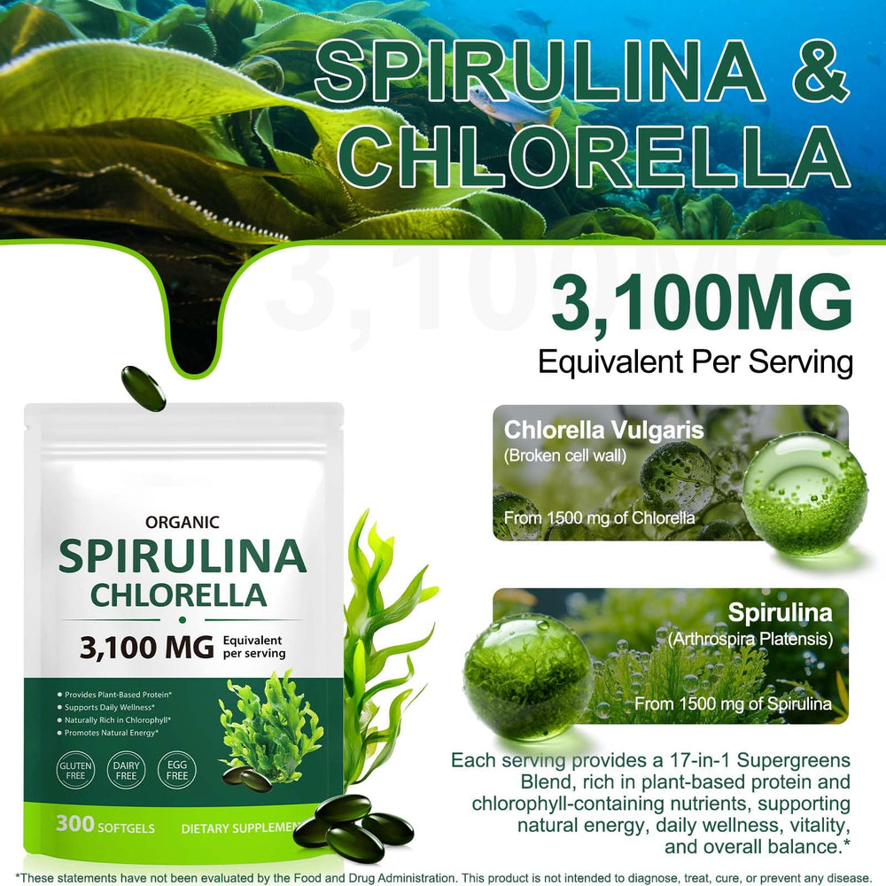 VOGSIG Spirulina Chlorella gut balance and digestive support emphasis.