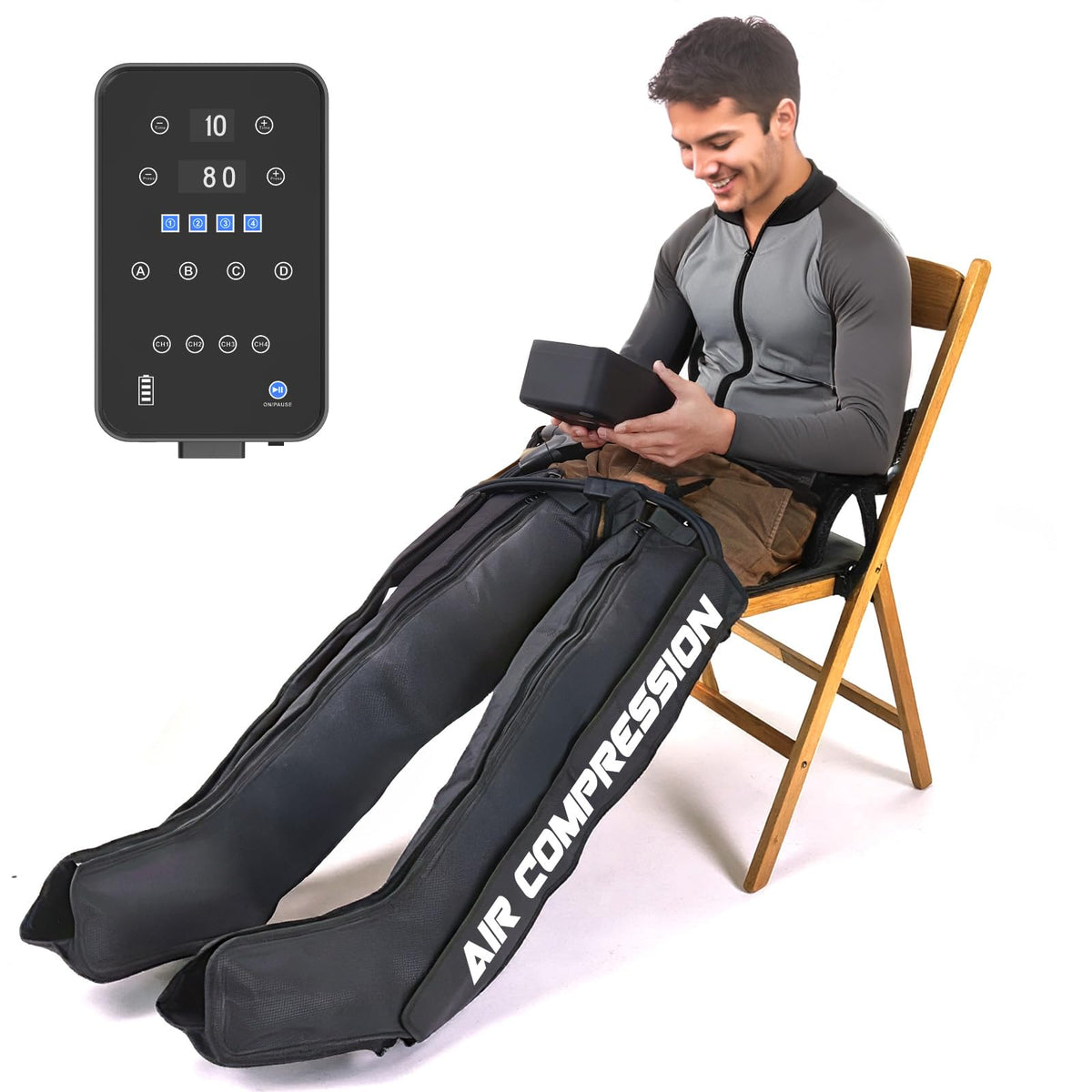 Voinnokal Air Compression System front view shows four-chamber wrap for leg recovery.
