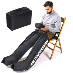Voinnokal air compression system on legs wrapped for relaxation and enhanced circulation during recovery