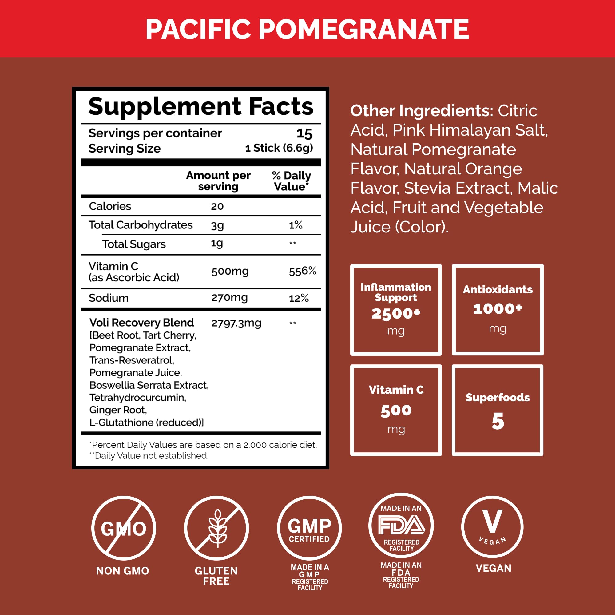 Voli Recovery ingredients curcumin and ginger highlighted for inflammation support