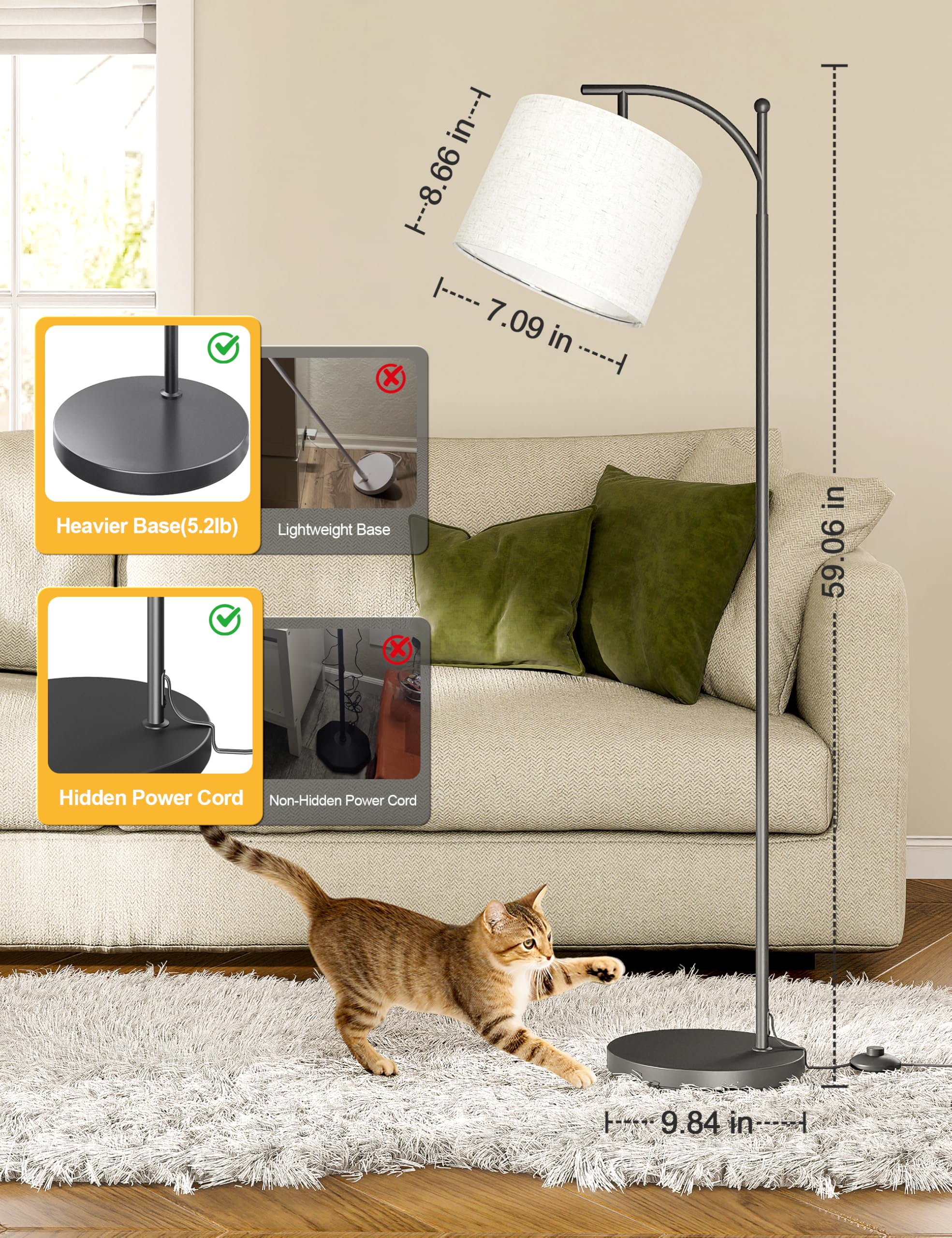 Volisun weighted base keeps the lamp steady on rugs