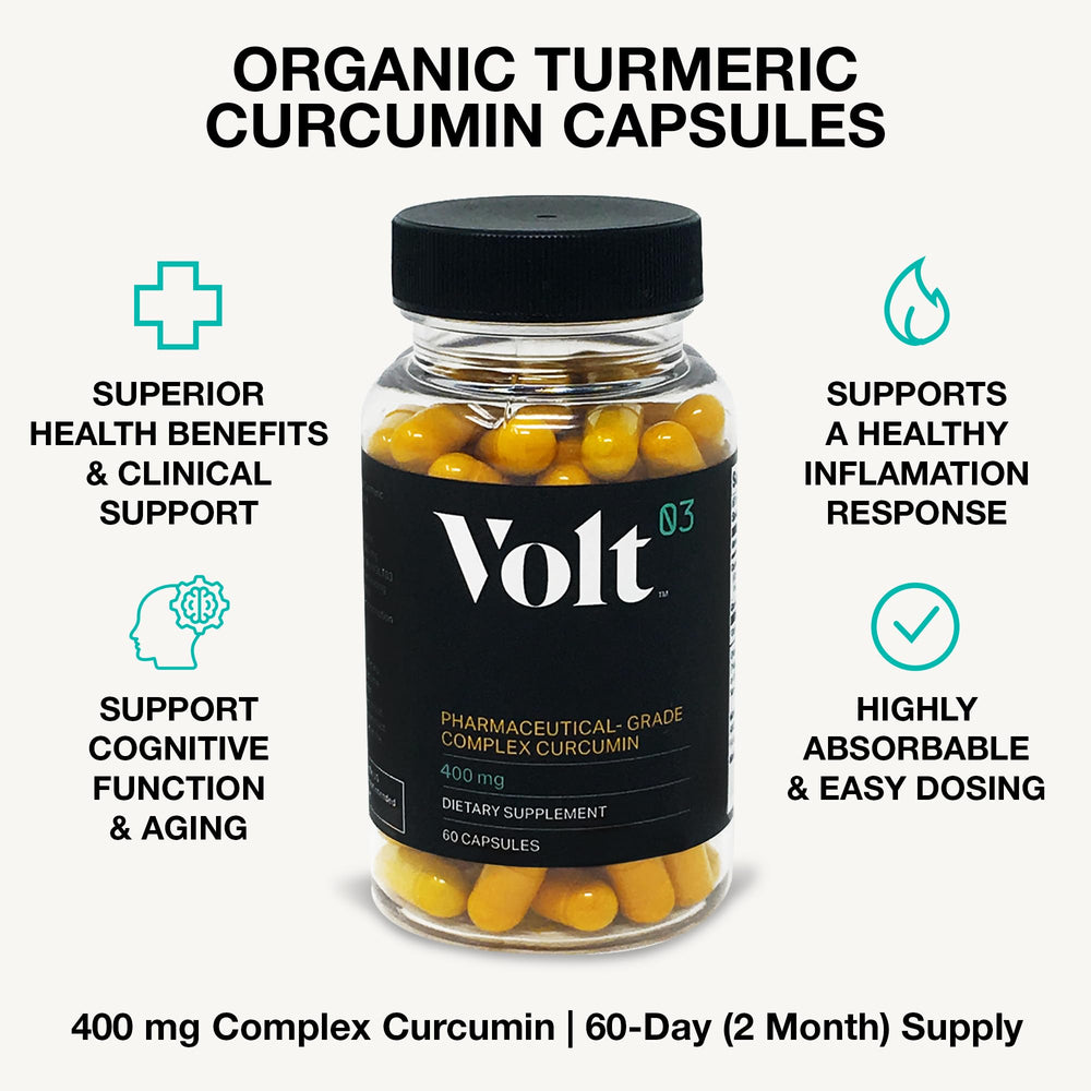 Volt03 bottle pouring capsules illustrating easy daily intake.