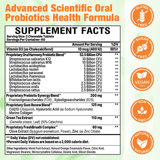 Voltexim 19-in-1 packaging highlighting comprehensive dental probiotic benefits.