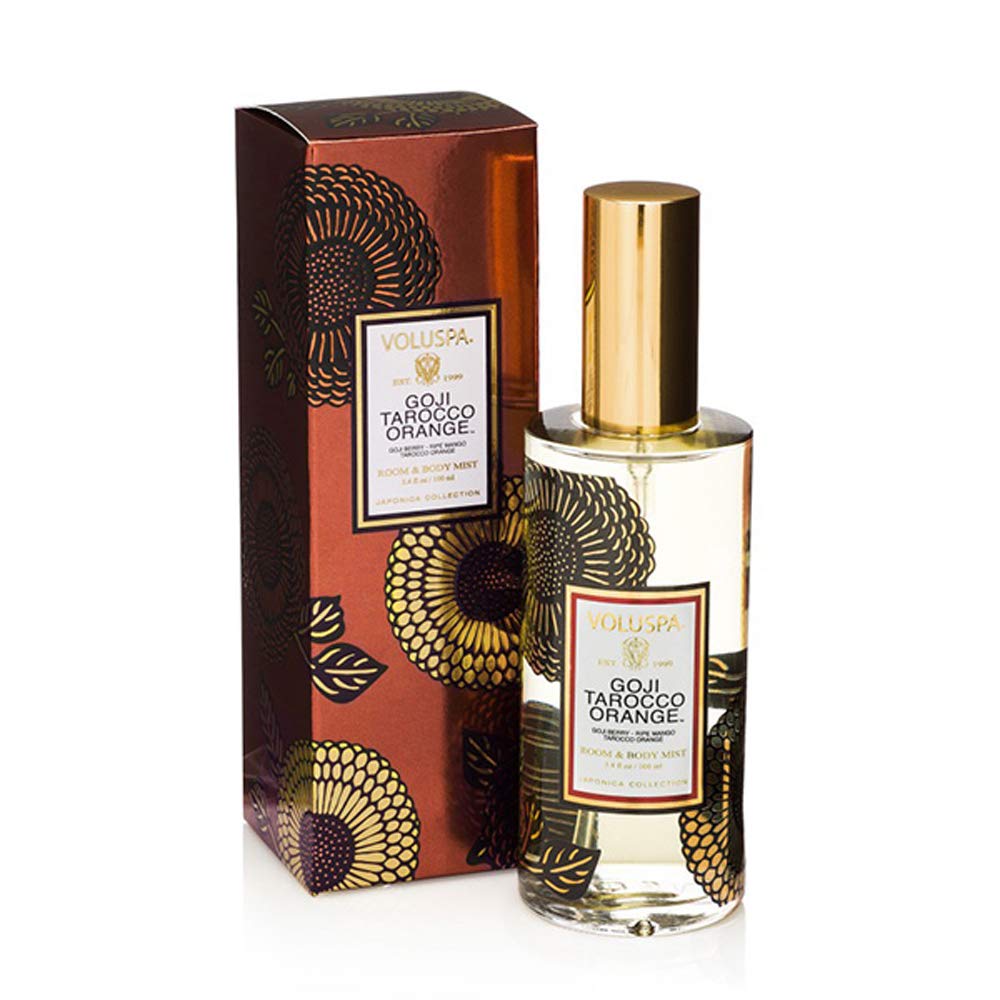 Voluspa Goji Tarocco Orange room mist bottle for refreshing spaces and everyday fragrance