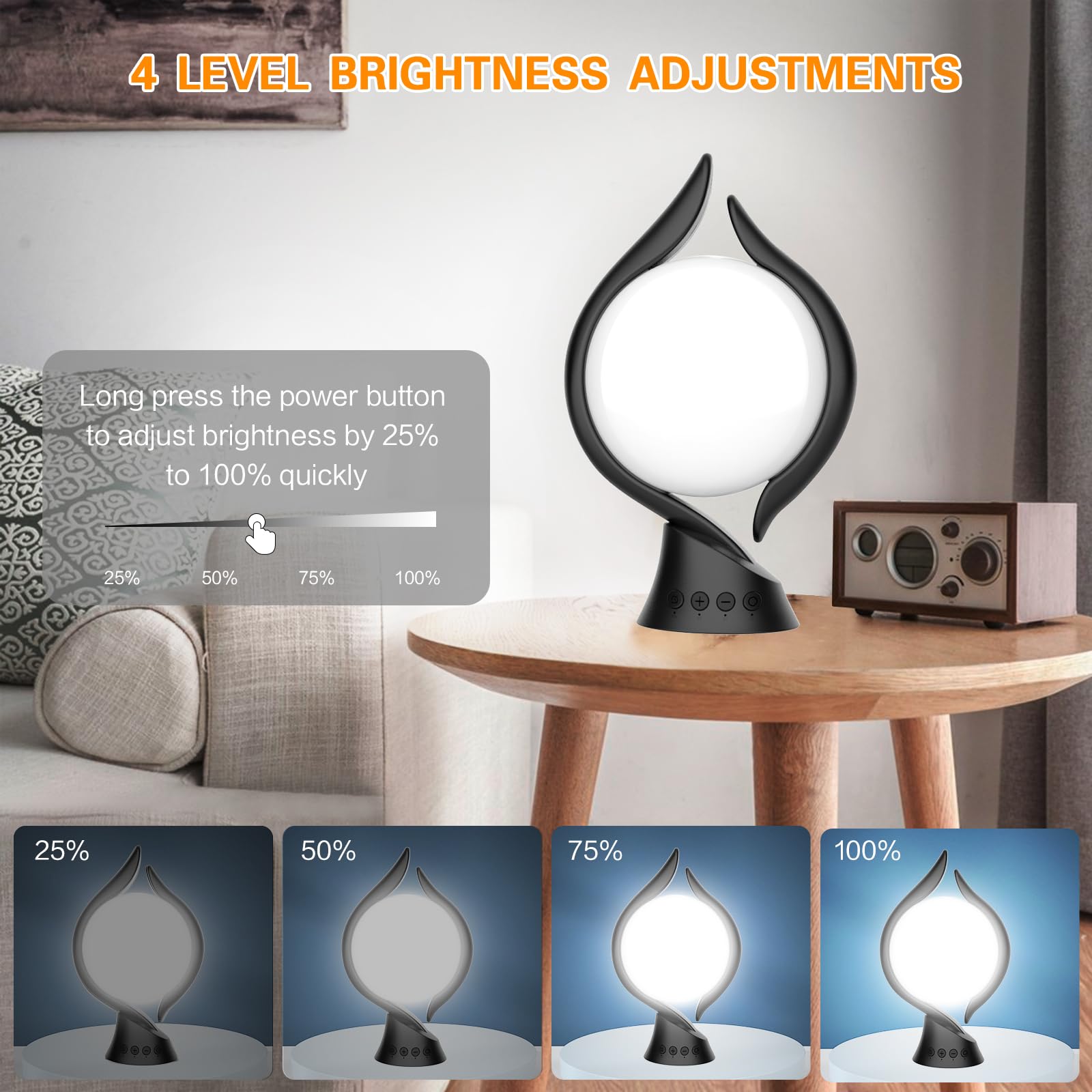 Voraiya 10000 Lux lamp on bedside table to brighten mornings.