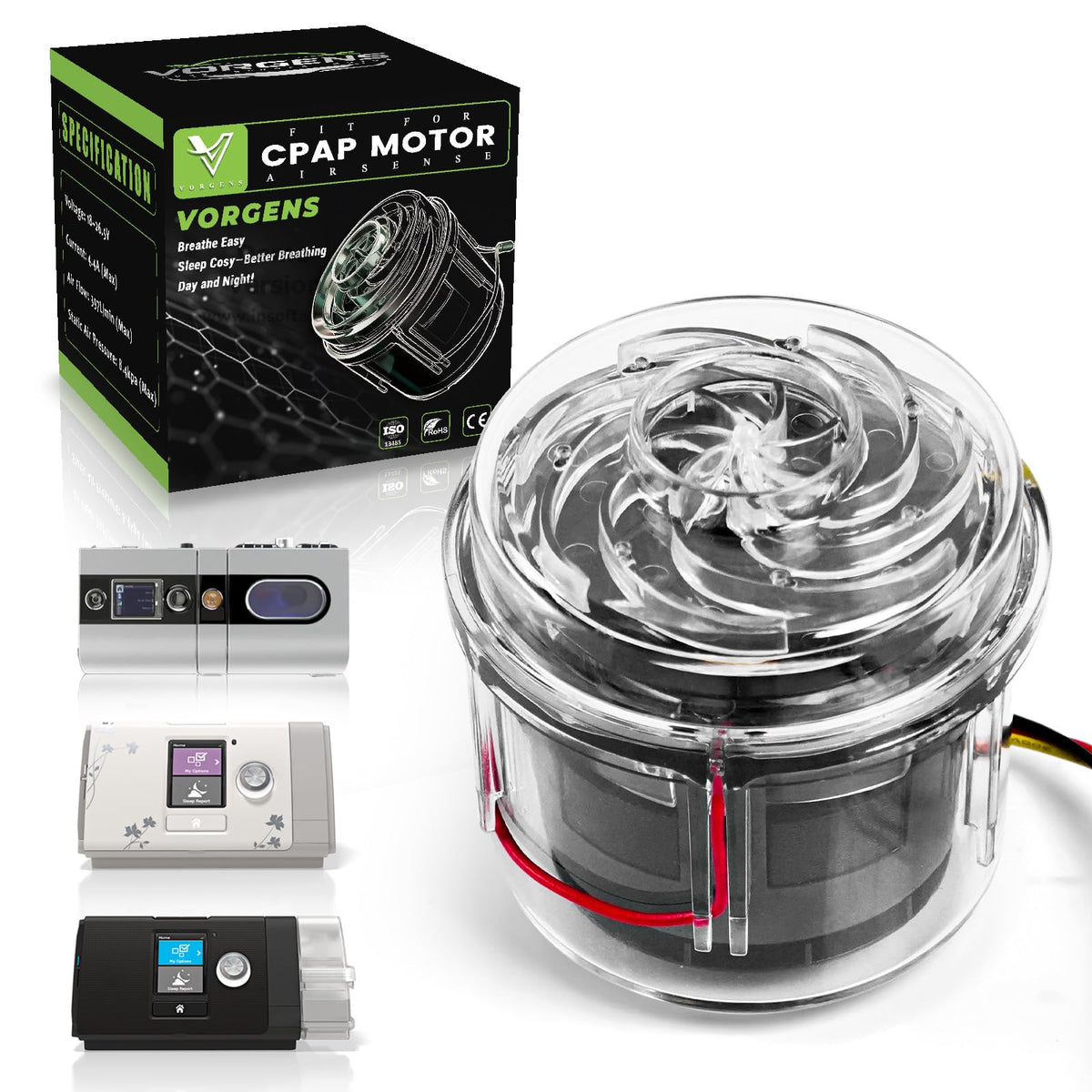 VORGENS CPAP motor installed on AirSense 10 for a precise fit and reliable performance.