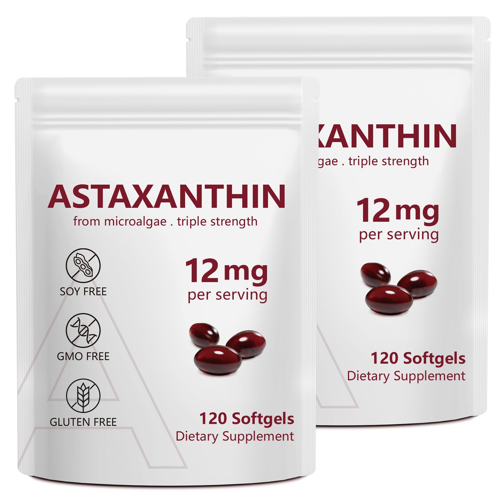 Vortexonix Astaxanthin softgels in a two-pack bottle for daily antioxidant support.