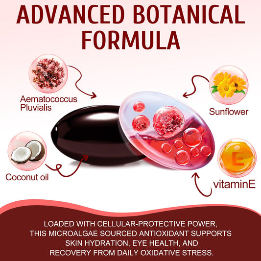 Vortexonix 12mg Astaxanthin capsule close-up highlighting the rich formula.