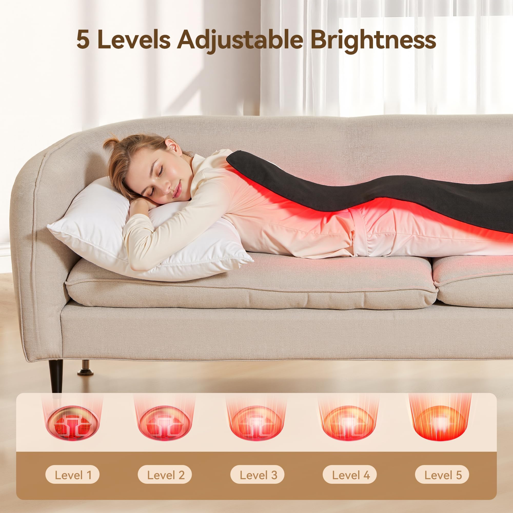 Vortro therapy mat offers 3 modes and 5 brightness levels.