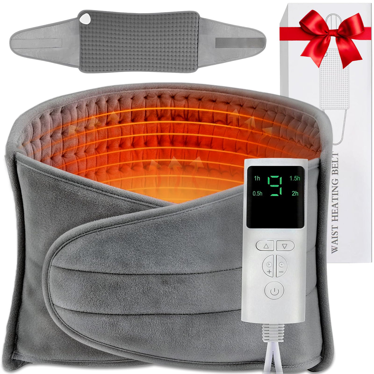 Vovoir heating pad back wrap front view showing quick heat for targeted relief.