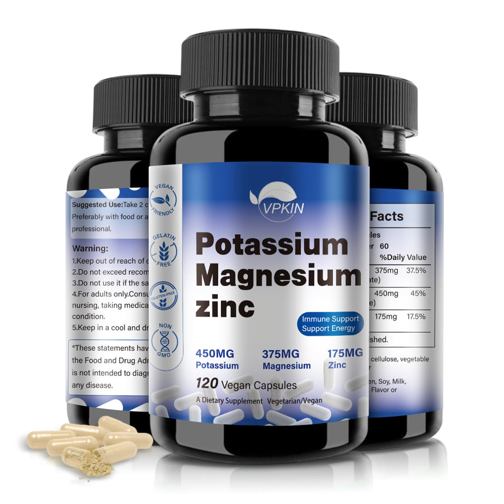 VPKIN Potassium Magnesium supplement bottle with capsules for daily vascular and nerve support